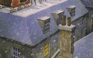 Joulupukin reki talon katolla (isohko taittokortti)