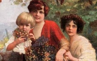 LAPSET / Kaunis äiti, lapset ja rypälekori. 1920-l.