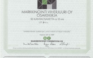1989 Markkinointi Viherjuuri Oy spec Helsinki pörssi osakek.
