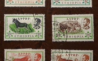 Etiopia 6 eläinpostimerkkiä: elefantti, kirahvi, norsu,...