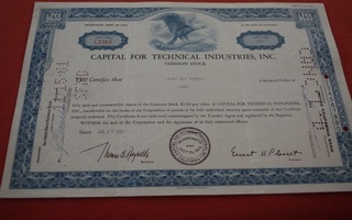 Osakekirja USA Capital for Technical Industries, Inc. 1961