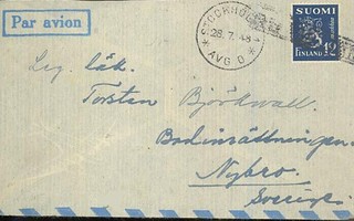1947 12mk sin.leijona lentokirje Ruotsiin, Tukholman leima