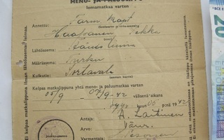 VANHA Meno-paluu Lippu Rautatie Itä-Karjala Karhumäki 1944