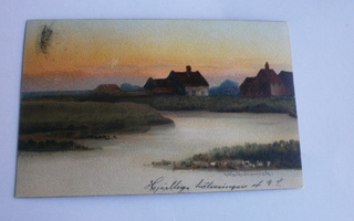 Suffolk, Walberswick, maisema iltaruskossa, p. 1904  Suomeen