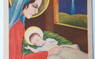 Vanha kortti, Maria, Jeesus lapsi, raamattu aihe, 1940 luku