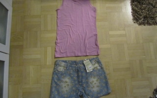 Nuorelle naiselle Blue seven farkku shortsit ja t-paita