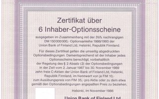 OKK optio Union Bank of Finland eli  SYP Saksa 1986