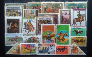 HEVOSIA postimerkkejä **/o 24 kpl. Iso N5 levy