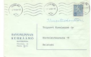 Savonlinna,  v. 1964  firmakuori kotiseutukeräilijälle
