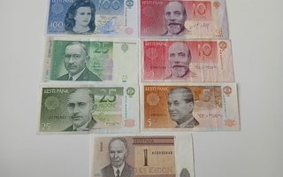 Eesti krooni setelit, 100, 25, 10, 5 ja 1