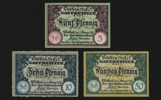 Saksa Notgeld 5, 10, 50 Pfg, Triebes 1919