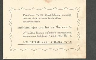 SANKARIVAINAJAIN MUISTOTAULUJEN PALJASTUS - HYVINKÄÄ 1947