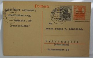 Saksa, Ehiökortti 1919 Helsinkiin