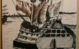 Lomalaiva Äänisen rannalla (orig. piirros),Kenttäpostia 1942