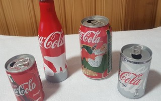 Coca Cola pullo + tölkki x 3