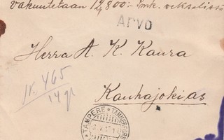 1917, Kirje  Tampere  ,Vakuutettu sinetein, HARVINAINEN