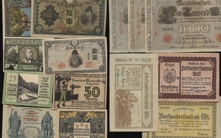 Erä seteleitä Saksa Kiina Afganistan yms. 24 kpl