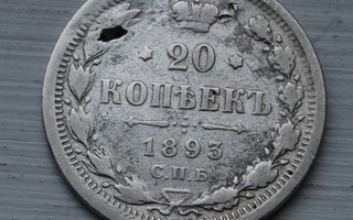 Hopea, 20 kopeekkaa,Venäjä 1893