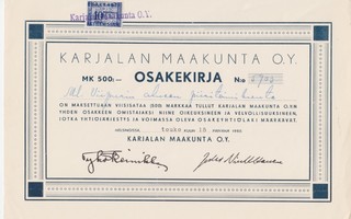 1950 Karjalan Maakunta Oy, Helsinki osakekirja Tyko Reinikka