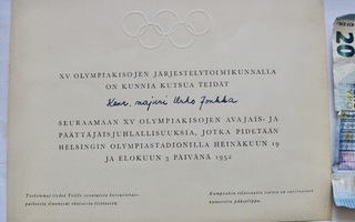 VANHA Kutsu Avaajaiset ym Olympia 1952 Helsinki Kenraalille