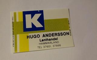 TT-etiketti K Hugo Andersson lanthandel, Hammarland