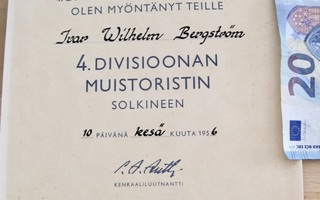 VANHA Luovari 4 div. Muistoristi Soljella 1956