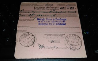 Pyhäkylä - Viipuri Postiennakkokortti 1928 PK180