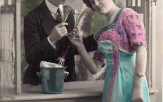 RAKKAUS / Nuori pari ja shampanjaa. 1900-l.
