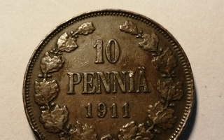 10  penniä  1911 *  Copper/Kupari *