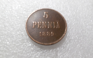 5  penniä 1889  Siistikuntoinen  hieman  patinoitunut,