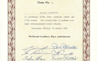 1966 TV - Pentti Lindfors Oy, Tampere osakekirja