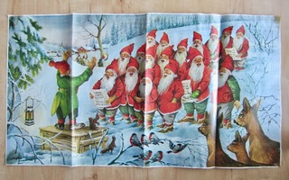 Erik  Forsman , joulupaperitaulu 35 x 65 cm, tonttukuoro