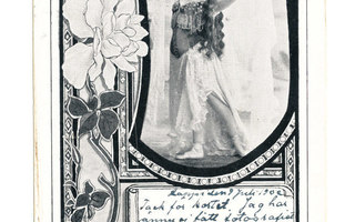Nainen kehyksessä - vanha Carte Postale, kulk. 1902
