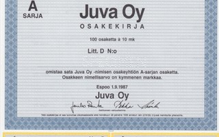 1987 Juva Oy spec, Espoo pörssi osakekirja