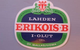 Etiketti olut Mallasjuoma Lahden Erikois B I-olut