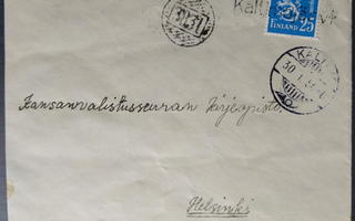 Pp-leima KALTIMOJÄRVI/ mlk-leima 3831 kirjeellä 1954