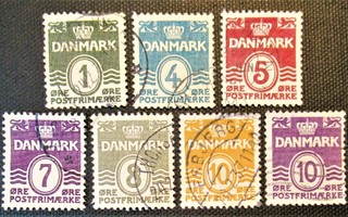 Tanska 1933-38  'uudesta' aaltomerkkisarjasta 7 kpl o