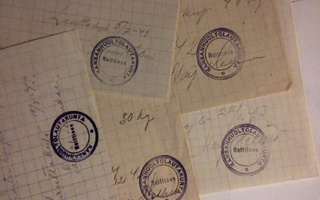 Leipäkortti , maatilakortti, palautuskuitit, 1942-43.