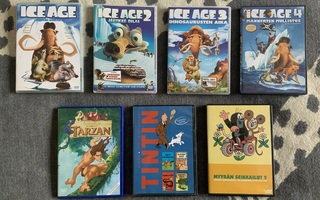 Animaatio DVD filmejä mm. Ice Age, Tintin, Tarzan…