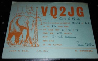 Afrikka Rhodesia Kotka QSO kortti 1962 PK800/7