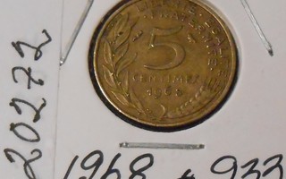 RANSKA  5 Centimes  v.1968  KM#933  Circ