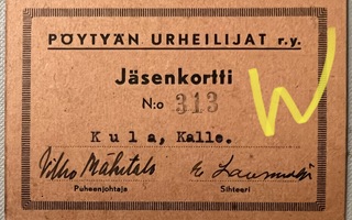 Pöytyä Kula suku Pöytyän Urheilijat jäsenkortti 1945