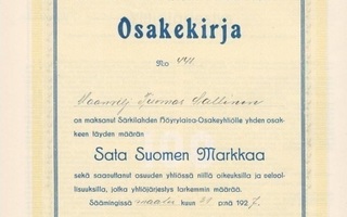 1927 Särkilahden Höyrylaiva Oy, Sääminki osakekirja