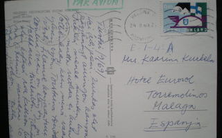 Lentopostikortti Helsingistä Malagaan v. 1969