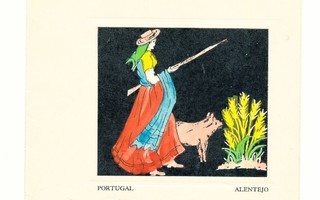 Nainen ja sika -vanha pienehkö taittokortti