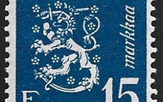 1948 M-30 Leijona 15 mk tummansininen ** Lape 352 b SP Lm6