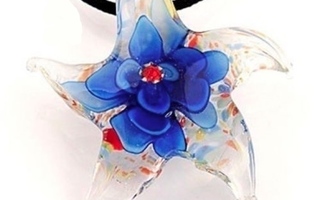 1060 .. Blue Flower Meritähti Lampwork .. Kaulakoru
