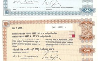 Suomen valtion obligaatiolaina 10,25 % Litt C ja D 2.1.1985