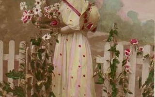 NAINEN / Romanttinen tyttö ruusuportilla. 1900-l.