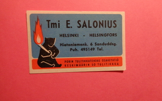 TT-etiketti Tmi E. Salonius, Helsinki - Helsingfors